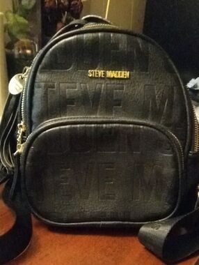 Steve Madden Black Mini Logo-Embossed Backpack